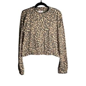 Cali Brown and Black Leopard Print Cropped Top With Mock Turtleneck Size XL